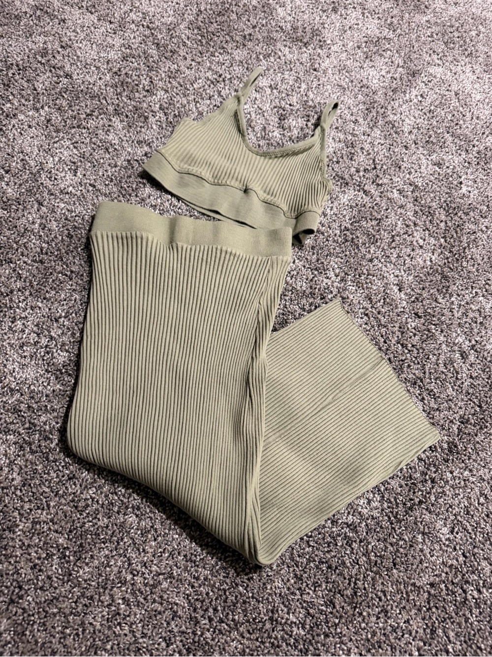 Zara Sage Green Ribbed Knit Tank Top and skirt set